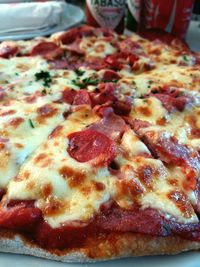 Close-up of pizza on table