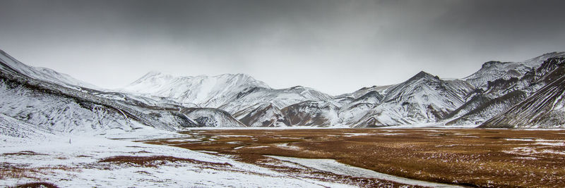 Scenic view of snow covered mountains