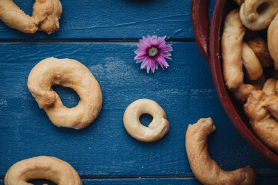 High angle view of cookies on table