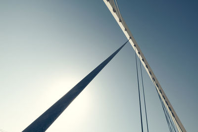 Low angle view of suspension bridge against clear sky