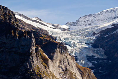 Panoramic view of snowcapped mountains against sky