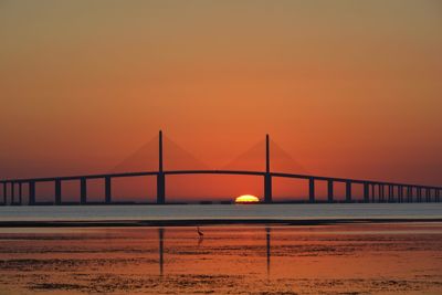 View of suspension bridge at sunset