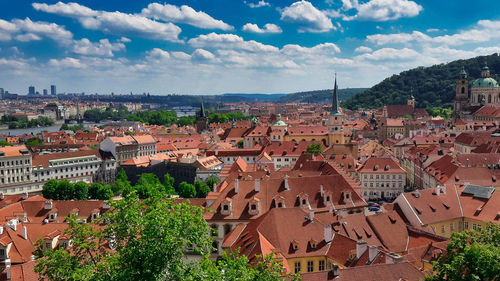 High angle view of townscape against sky