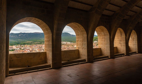 Buildings seen through window