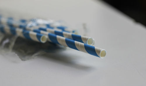 High angle view of white paper on table