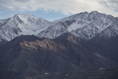 Scenic view of snowcapped mountains against sky