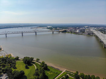 High angle view of bridge over sea