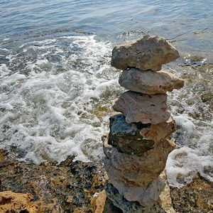 High angle view of rocks on beach