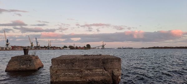 Port cranes, at the mouth of the daugava river, near the baltic gulf