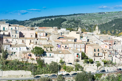 High angle view of townscape against sky