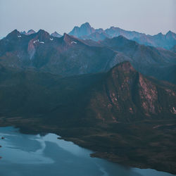 View of lake with mountain range in background