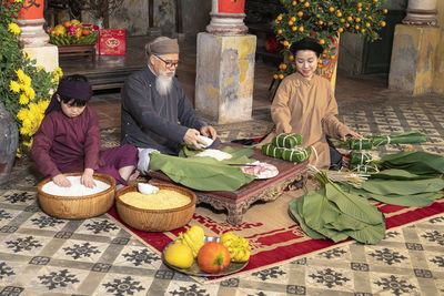 High angle view of food on table