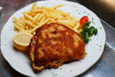 Close-up of food served in plate