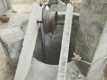 High angle view of old machine part