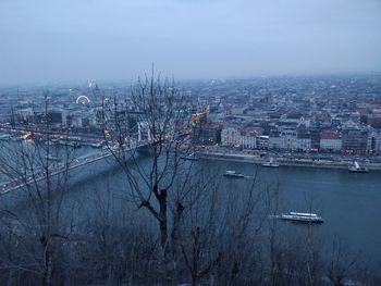 High angle view of city at waterfront