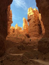 Low angle view of rock formations