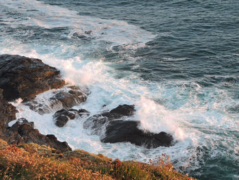 High angle view of sea waves