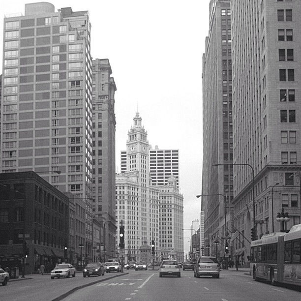 VIEW OF CITY STREET AT DUSK