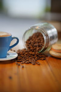 Close-up of coffee cup on table