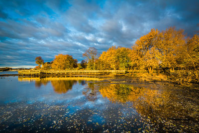 Scenic view of lake against sky during autumn