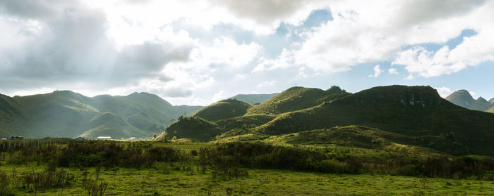 Panoramic view of landscape and mountains against sky