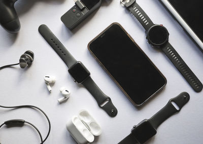High angle view of computer keyboard on table