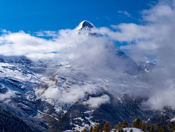 Aerial view of snowcapped mountains against sky - matterhirn