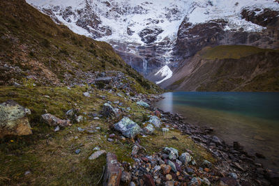 Scenic view of lake against mountain