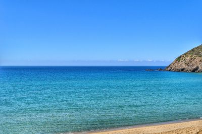 Scenic view of sea against clear blue sky