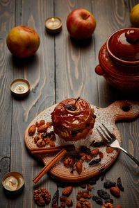 High angle view of dessert on table