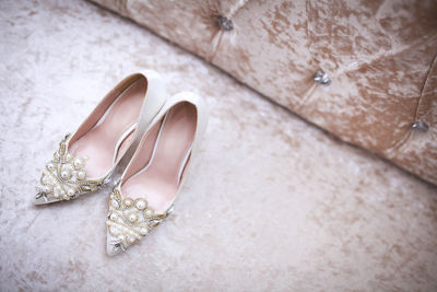 Elegant and stylish bridal shoes. selective focus.