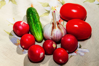 High angle view of fruits on table