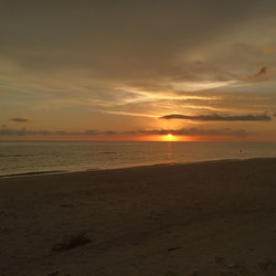 Scenic view of beach against sky during sunset