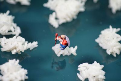 High angle view of red floating on lake