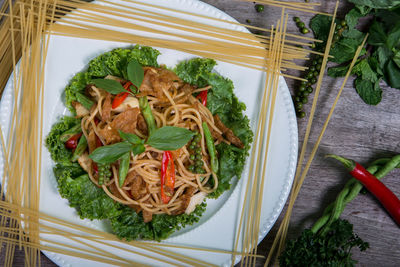 High angle view of meal served in plate