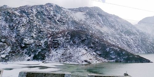 Scenic view of snowcapped mountains during winter