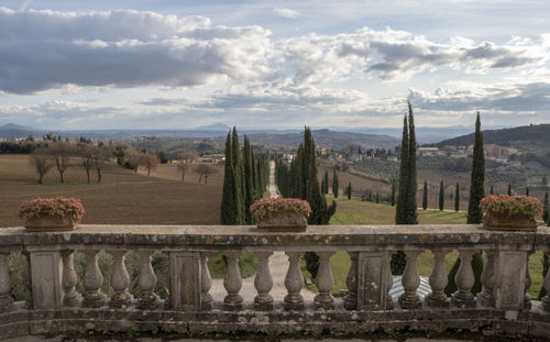 Panoramic view of historical building against cloudy sky
