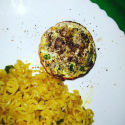 High angle view of breakfast served in plate
