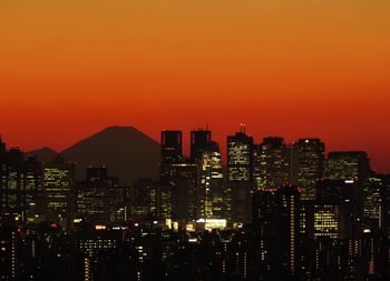 City skyline at sunset