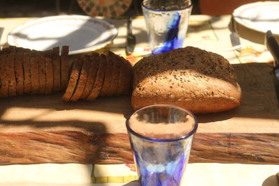 Close-up of breakfast on table