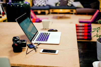 High angle view of laptop on table