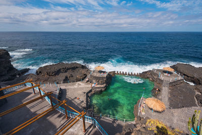 High angle view of beach against sky