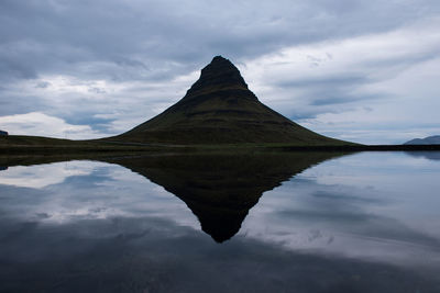 Reflection of mountain in lake against sky