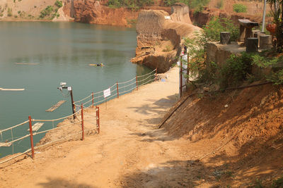 High angle view of staircase at beach