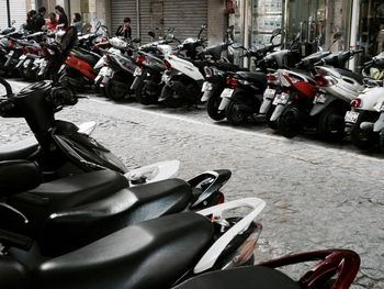 Parked bicycles in row