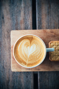 Directly above shot of coffee cup on table