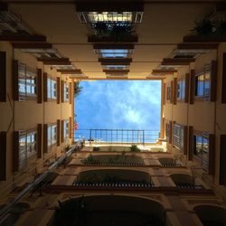 Directly below shot of buildings against sky