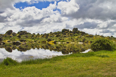 Scenic view of lake against sky