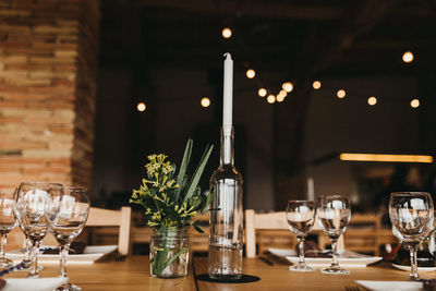 View of wine glass on table at restaurant