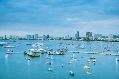 Boats moored in harbor